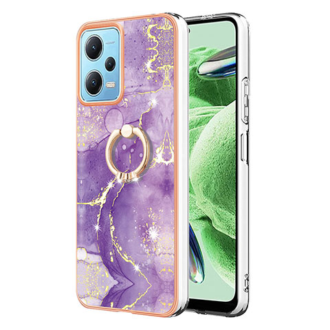 Coque Silicone Motif Fantaisie Souple Couleur Unie Etui Housse avec Support Bague Anneau YB5 pour Xiaomi Redmi Note 12 5G Violet