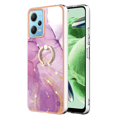 Coque Silicone Motif Fantaisie Souple Couleur Unie Etui Housse avec Support Bague Anneau YB5 pour Xiaomi Redmi Note 12 5G Violet Clair