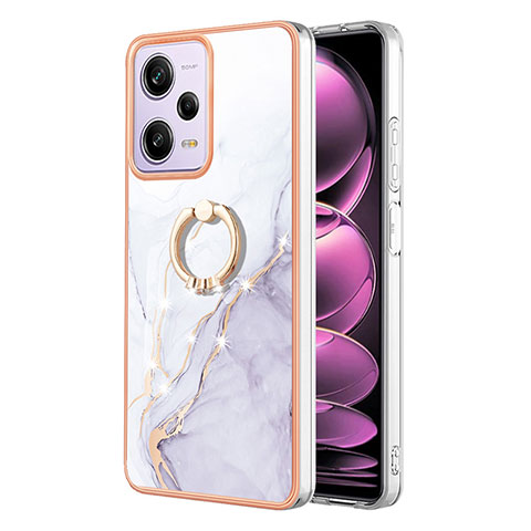 Coque Silicone Motif Fantaisie Souple Couleur Unie Etui Housse avec Support Bague Anneau YB5 pour Xiaomi Redmi Note 12 Pro 5G Blanc