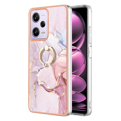 Coque Silicone Motif Fantaisie Souple Couleur Unie Etui Housse avec Support Bague Anneau YB5 pour Xiaomi Redmi Note 12 Pro 5G Rose