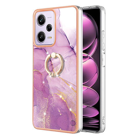 Coque Silicone Motif Fantaisie Souple Couleur Unie Etui Housse avec Support Bague Anneau YB5 pour Xiaomi Redmi Note 12 Pro 5G Violet Clair