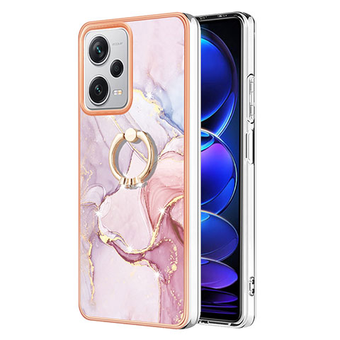 Coque Silicone Motif Fantaisie Souple Couleur Unie Etui Housse avec Support Bague Anneau YB5 pour Xiaomi Redmi Note 12 Pro+ Plus 5G Rose