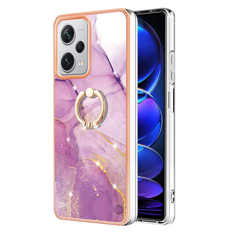 Coque Silicone Motif Fantaisie Souple Couleur Unie Etui Housse avec Support Bague Anneau YB5 pour Xiaomi Redmi Note 12 Pro+ Plus 5G Violet Clair