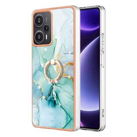 Coque Silicone Motif Fantaisie Souple Couleur Unie Etui Housse avec Support Bague Anneau YB5 pour Xiaomi Redmi Note 12 Turbo 5G Vert