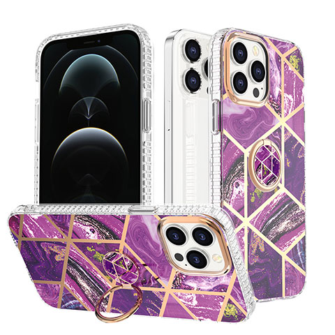 Coque Silicone Motif Fantaisie Souple Couleur Unie Etui Housse avec Support Bague Anneau YJ1 pour Apple iPhone 13 Pro Max Violet