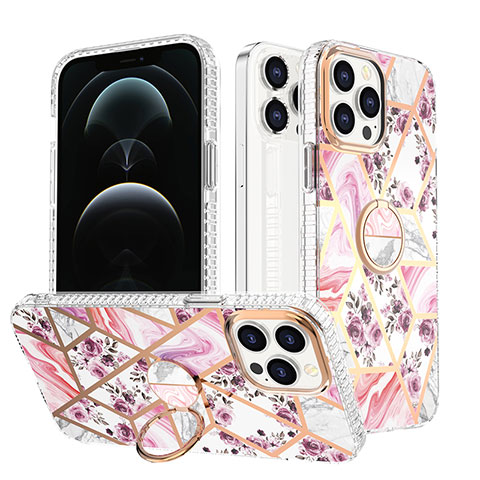 Coque Silicone Motif Fantaisie Souple Couleur Unie Etui Housse avec Support Bague Anneau YJ1 pour Apple iPhone 13 Pro Max Violet Clair