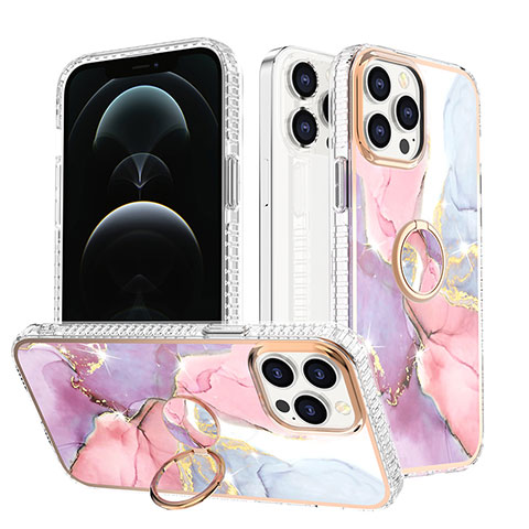 Coque Silicone Motif Fantaisie Souple Couleur Unie Etui Housse avec Support Bague Anneau YJ1 pour Apple iPhone 13 Pro Rose