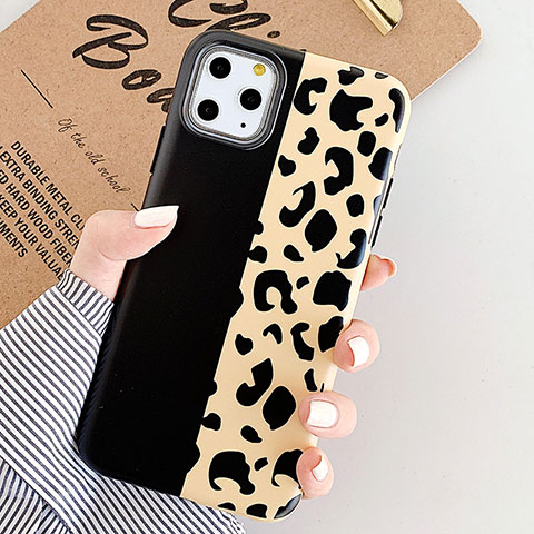 Coque Silicone Motif Fantaisie Souple Couleur Unie Etui Housse pour Apple iPhone 11 Pro Or et Noir