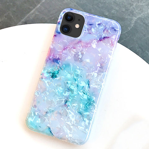 Coque Silicone Motif Fantaisie Souple Couleur Unie Etui Housse S01 pour Apple iPhone 11 Bleu