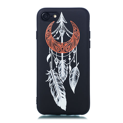 Coque Silicone Motif Fantaisie Souple Couleur Unie Etui Housse S01 pour Apple iPhone 7 Noir