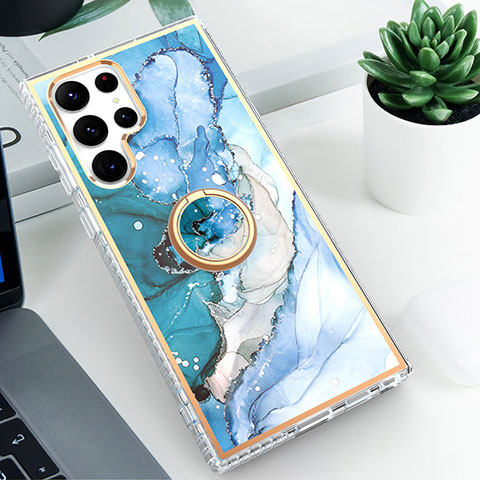 Coque Silicone Motif Fantaisie Souple Couleur Unie Etui Housse S02 pour Samsung Galaxy S21 Ultra 5G Bleu