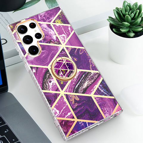 Coque Silicone Motif Fantaisie Souple Couleur Unie Etui Housse S02 pour Samsung Galaxy S21 Ultra 5G Violet