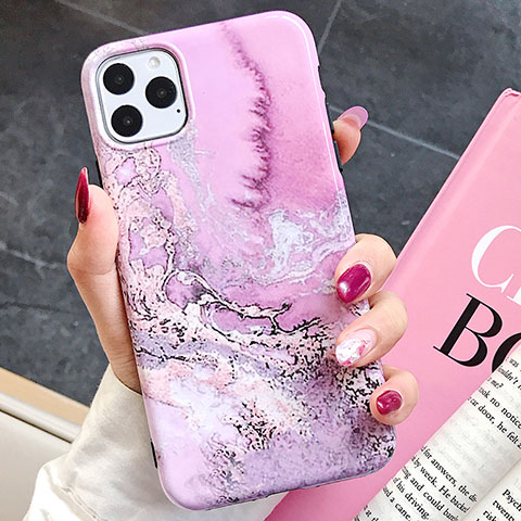 Coque Silicone Motif Fantaisie Souple Couleur Unie Etui Housse S03 pour Apple iPhone 11 Pro Or Rose