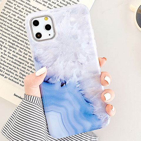 Coque Silicone Motif Fantaisie Souple Couleur Unie Etui Housse S04 pour Apple iPhone 11 Pro Bleu