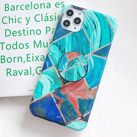 Coque Silicone Motif Fantaisie Souple Couleur Unie Etui Housse S06 pour Apple iPhone 11 Pro Cyan