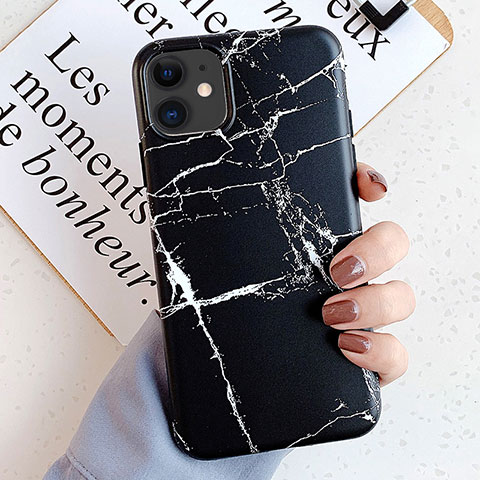 Coque Silicone Motif Fantaisie Souple Couleur Unie Etui Housse S11 pour Apple iPhone 11 Noir