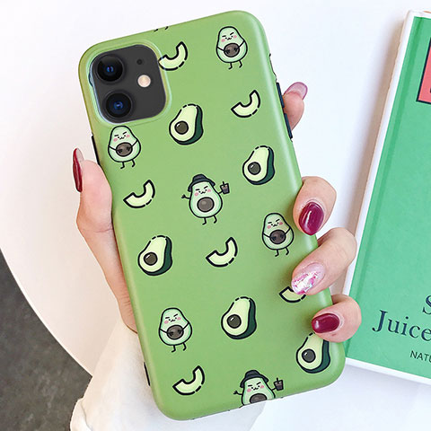 Coque Silicone Motif Fantaisie Souple Couleur Unie Etui Housse S14 pour Apple iPhone 11 Vert