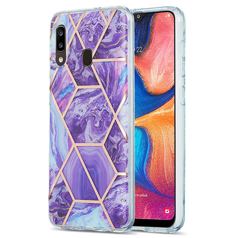 Coque Silicone Motif Fantaisie Souple Couleur Unie Etui Housse Y01B pour Samsung Galaxy A20 Violet