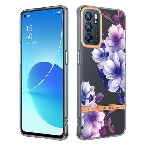 Coque Silicone Motif Fantaisie Souple Couleur Unie Etui Housse Y06B pour Oppo Reno6 5G Violet Clair