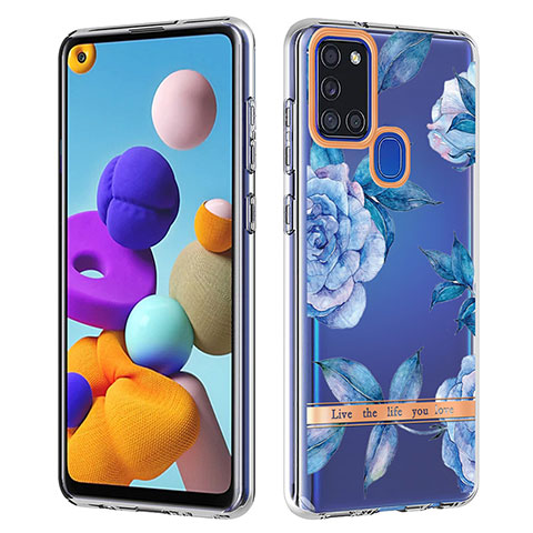 Coque Silicone Motif Fantaisie Souple Couleur Unie Etui Housse Y06B pour Samsung Galaxy A21s Bleu