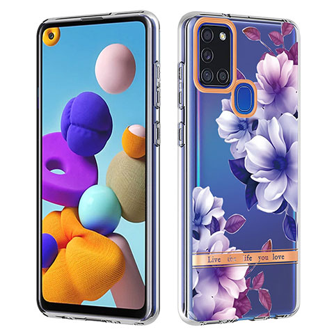 Coque Silicone Motif Fantaisie Souple Couleur Unie Etui Housse Y06B pour Samsung Galaxy A21s Violet