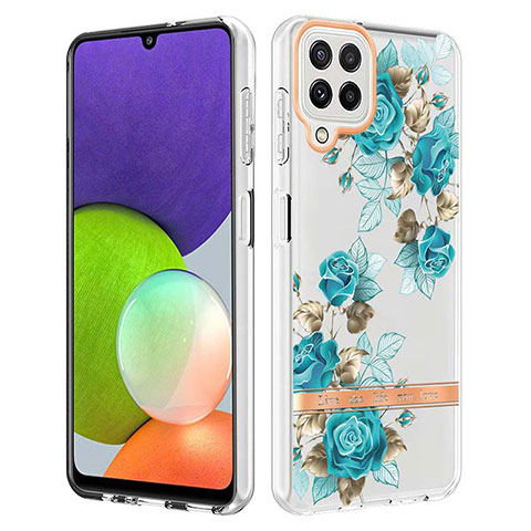 Coque Silicone Motif Fantaisie Souple Couleur Unie Etui Housse Y06B pour Samsung Galaxy A22 4G Cyan