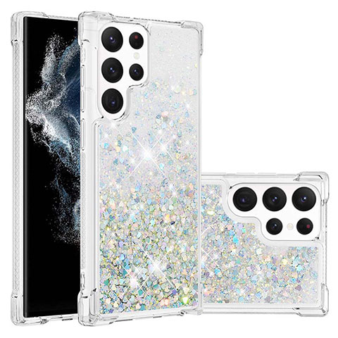 Coque Silicone Motif Fantaisie Souple Couleur Unie Etui Housse Y06B pour Samsung Galaxy S21 Ultra 5G Argent