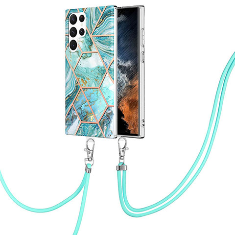 Coque Silicone Motif Fantaisie Souple Couleur Unie Etui Housse Y18B pour Samsung Galaxy S23 Ultra 5G Cyan