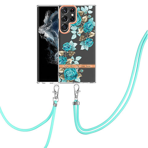 Coque Silicone Motif Fantaisie Souple Couleur Unie Etui Housse Y22B pour Samsung Galaxy S22 Ultra 5G Cyan