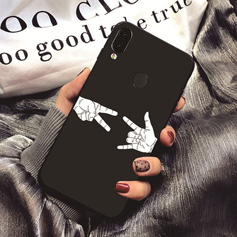 Coque Silicone Motif Fantaisie Souple Couleur Unie Housse Etui pour Huawei Nova 3e Noir