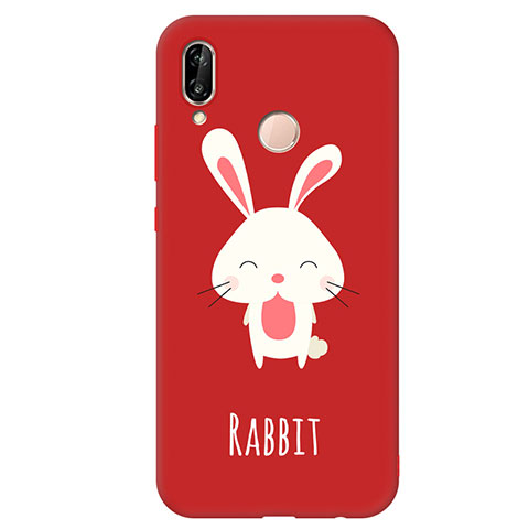 Coque Silicone Motif Fantaisie Souple Couleur Unie Housse Etui pour Huawei Nova 3e Rouge