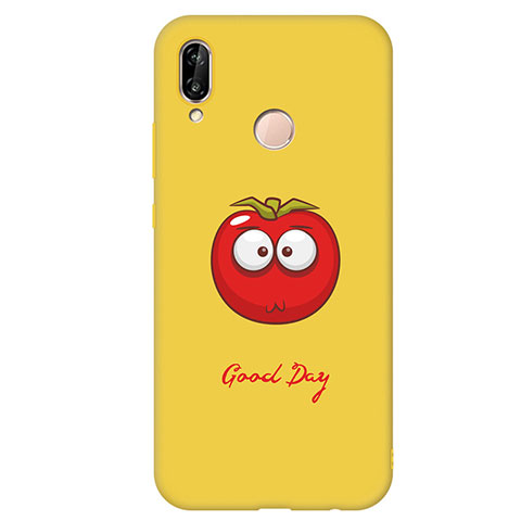 Coque Silicone Motif Fantaisie Souple Couleur Unie Housse Etui S02 pour Huawei P20 Lite Jaune