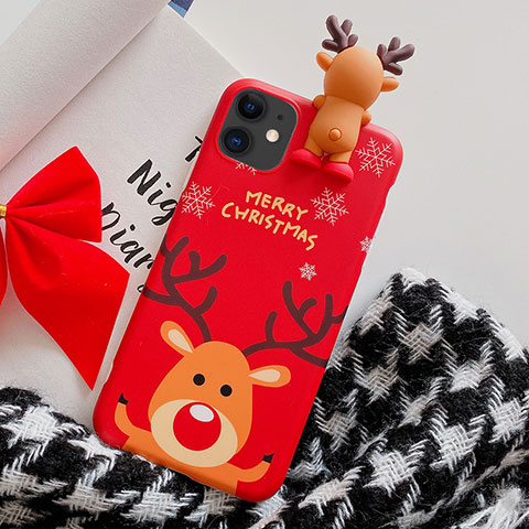 Coque Silicone Motif Noel Souple Couleur Unie Etui Housse C02 pour Apple iPhone 11 Rouge