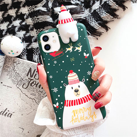 Coque Silicone Motif Noel Souple Couleur Unie Etui Housse S02 pour Apple iPhone 12 Vert