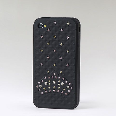 Coque Silicone Souple Strass Diamant Bling pour Apple iPhone 4 Noir