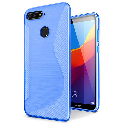 Coque Silicone Souple Transparente Vague S-Line Housse Etui pour Huawei Y6 (2018) Bleu