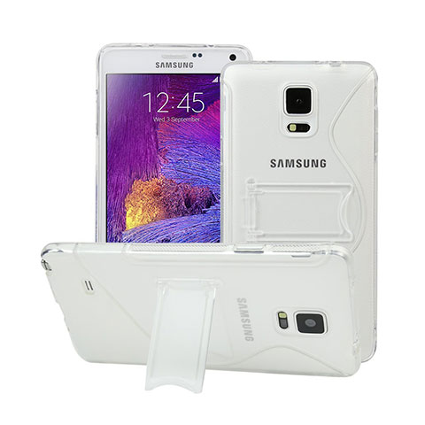 Coque Silicone Transparente Vague S-Line avec Bequille pour Samsung Galaxy Note 4 Duos N9100 Dual SIM Blanc