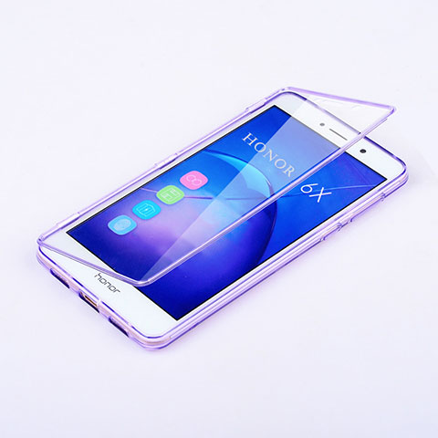 Coque Transparente Integrale Silicone Souple Portefeuille pour Huawei Honor 6X Pro Violet