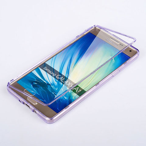 Coque Transparente Integrale Silicone Souple Portefeuille pour Samsung Galaxy A7 SM-A700 Violet