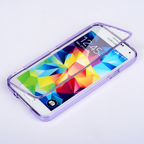 Coque Transparente Integrale Silicone Souple Portefeuille pour Samsung Galaxy S5 Duos Plus Violet