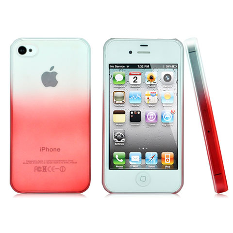 Coque Transparente Rigide Degrade pour Apple iPhone 4 Rouge