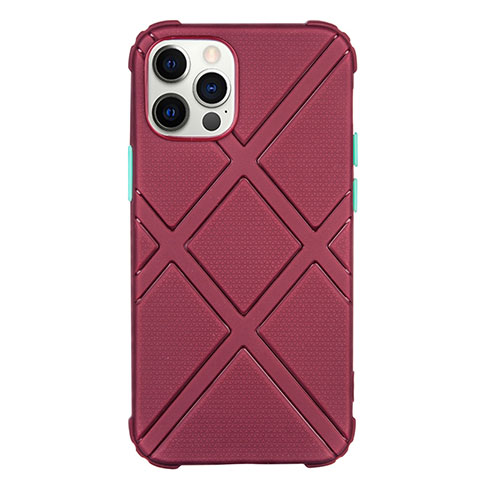 Coque Ultra Fine Silicone Souple 360 Degres Housse Etui C02 pour Apple iPhone 12 Pro Max Vin Rouge