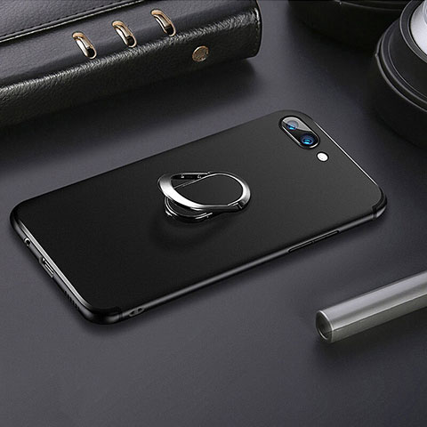 Coque Ultra Fine Silicone Souple avec Support Bague Anneau A01 pour Apple iPhone 8 Plus Noir