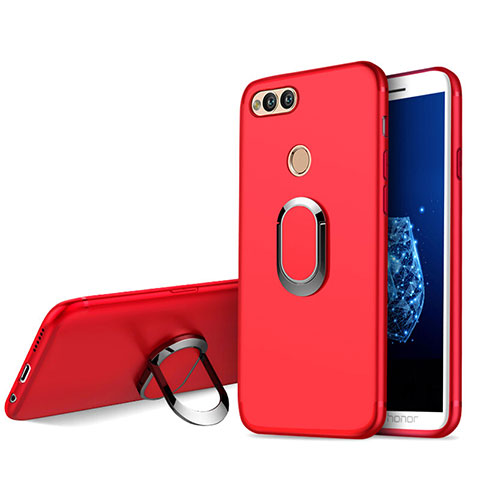 Coque Ultra Fine Silicone Souple avec Support Bague Anneau A01 pour Huawei Honor Play 7X Rouge