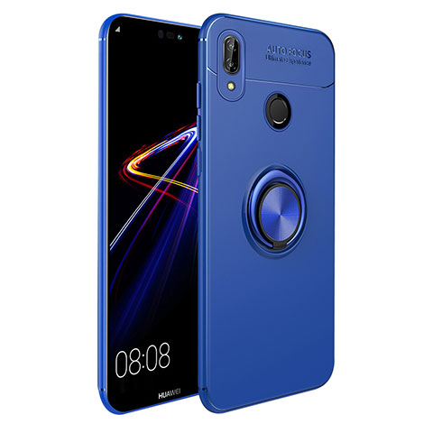 Coque Ultra Fine Silicone Souple avec Support Bague Anneau Aimante A02 pour Huawei P Smart+ Plus Bleu