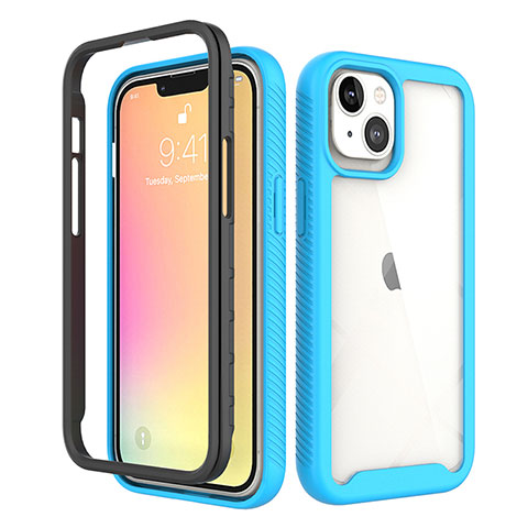 Coque Ultra Fine Silicone Souple Housse Etui 360 Degres Avant et Arriere pour Apple iPhone 13 Mini Bleu et Noir