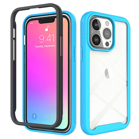 Coque Ultra Fine Silicone Souple Housse Etui 360 Degres Avant et Arriere pour Apple iPhone 13 Pro Bleu Ciel