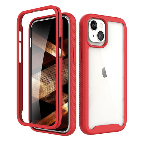 Coque Ultra Fine Silicone Souple Housse Etui 360 Degres Avant et Arriere pour Apple iPhone 15 Plus Rouge