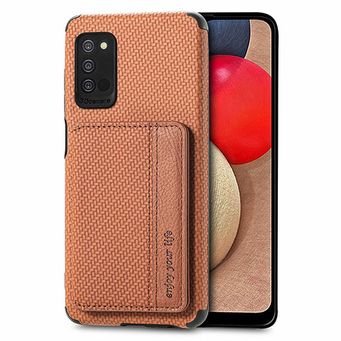 Coque Ultra Fine Silicone Souple Housse Etui avec Aimante Magnetique S01D pour Samsung Galaxy A03s Marron