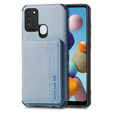 Coque Ultra Fine Silicone Souple Housse Etui avec Aimante Magnetique S01D pour Samsung Galaxy A21s Bleu